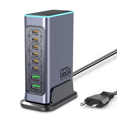 Зарядний пристрій USB C 620W GaN 10 портів: швидка зарядка для ноутбуків, iPhone, Samsung, MacBook Pro/Air (7x USB C + 3x USB A, PD)
