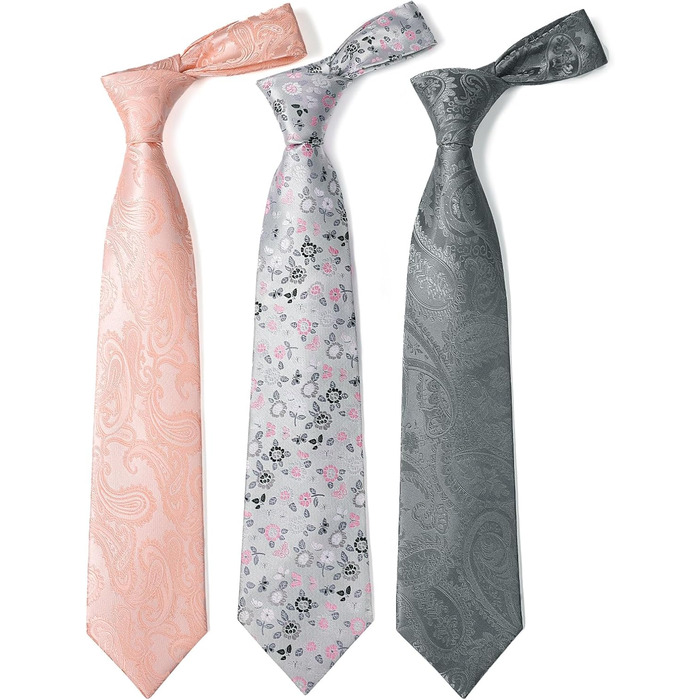 HISDERN Комплект краваток для чоловіків (3 шт.) Класичні краватки та нагрудні хустинки з шовку для весілля, свята. Розмір універсальний