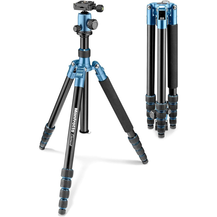 Штатив Manfrotto Element Traveller Carbon Kit блакитного кольору, 164 см, алюмінієвий, одноногий