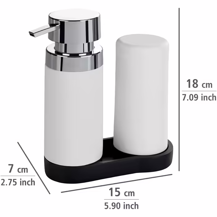 WENKO Easy Squeez-e Dish Station White, Soap and Dish Soap Dispenser, 0.25 l