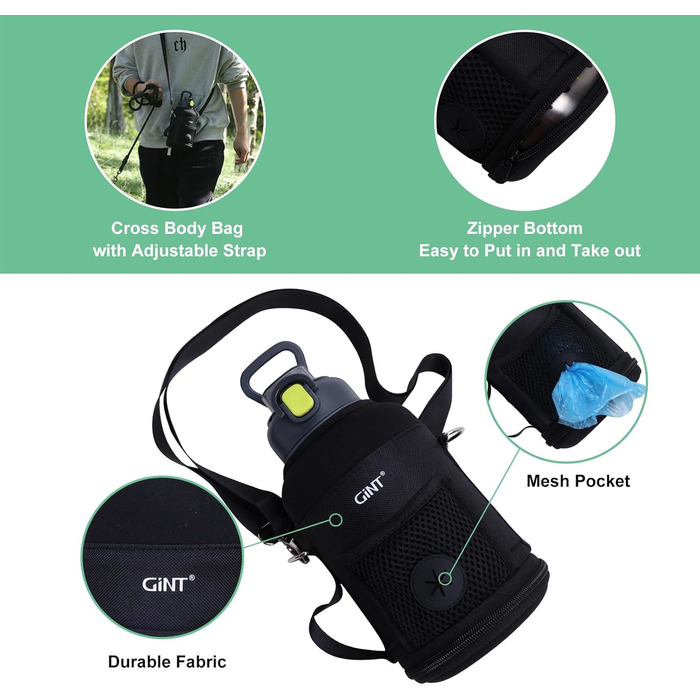 GiNT Ізольована пляшка для води з нержавіючої сталі для собак та людей, багаторазова поїлка-дозатор знімними мисками та сумкою, не протікає, для прогулянок, походів, кемпінгу, авто (темно-сірий)