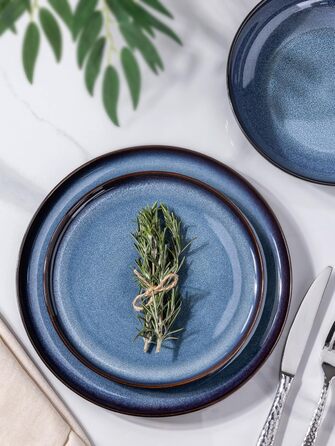 Набір посуду LeRatio на 6 осіб, 18 предметів, керамічний, реактивна глазур, блакитний, для сервірування столу, стійкий до подряпин, придатний для миття в посудомийній машині та використання в мікрохвильовій печі