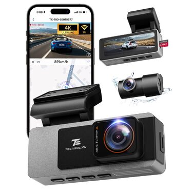 Автомобільний відеореєстратор TECXERLLON 4K Dual Dashcam (передній та задній), нічна зйомка Starlight, GPS, WDR, G-сенсор, режим паркування 24г, кут 160°/150°, карта пам'яті 64ГБ у комплекті