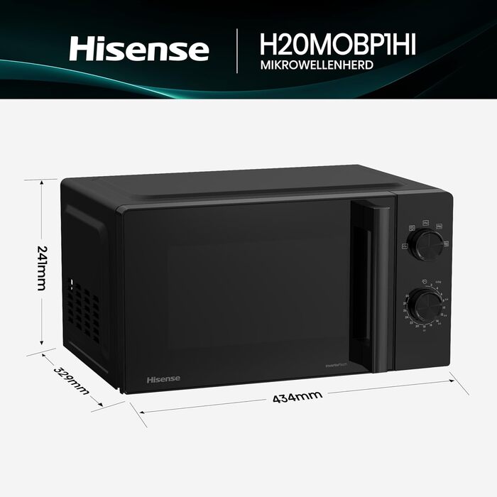 Мікрохвильова піч Hisense H20MOBS4HI 20 л з InverterTech, керамічним покриттям та дитячим блокуванням (чорний)