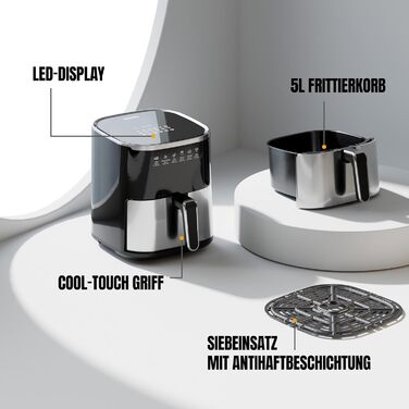 Фритюрниця повітряна HEINRICHS 9 літрів XXL, 10-в-1, LED-дисплей, 1800W, для здорового харчування