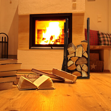 Relaxdays Black Firewood Rack with Cutlery