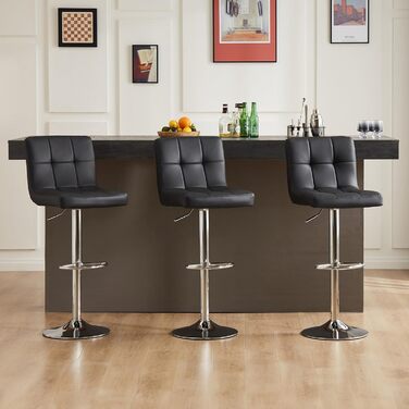 DUMOS Modern Adjustable Bar Stools 2-Pack - Metal Legs, Kitchen & Bar Height - White & Dark Black