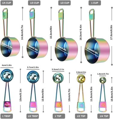 Intsun Measuring Spoon and Cup Set, Stackable Stainless Steel Measuring Cups and Spoons, Multicolor, with Engraved Measurements and Highly Polished Measuring Cup Set for Cooking, Mixing, and Baking
