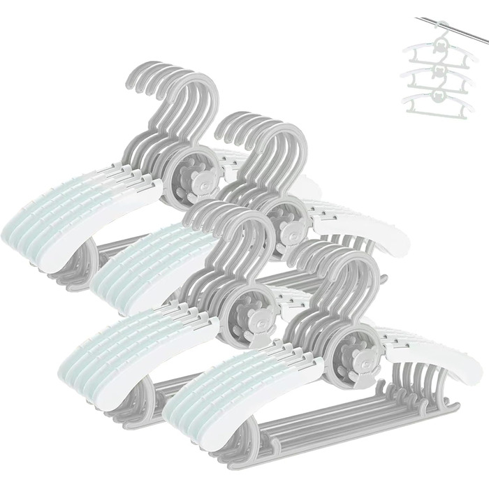 Вішалки для дитячого одягу HGYZE, 20 шт., 29-37 см, з підвішуванням для штанів, пластикові, стакові, регульовані, сірі та білі