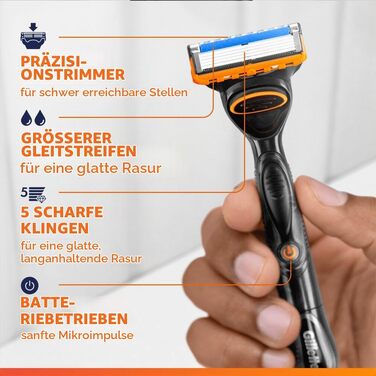 Бритва Gillette Fusion 5 Power для чоловіків, металева, чорна (станок + запасні касети)