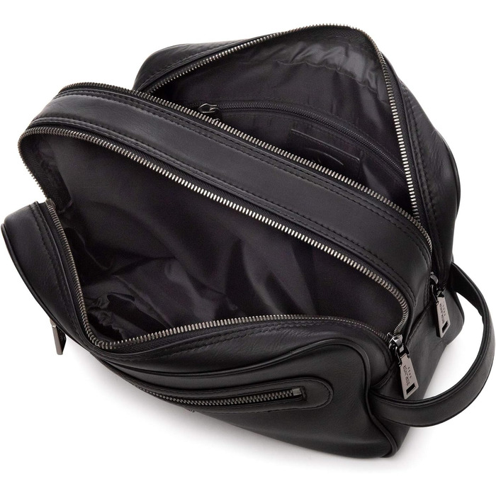 Шкіряна косметичка для подорожей Berliner Bags Premium Kulturbeutel Max, велика сумка для гігієнічних засобів з 2 відділеннями, унісекс, чорна