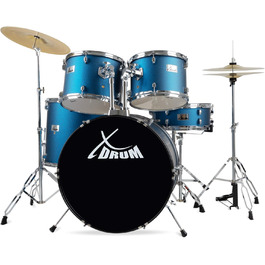 XDrum Semi 22' Standard барабанна установка Satin Blue Sparkle (22' BD, 12' TT, 13' TT, 16' FT, 14' SD) з навчальним посібником, блакитний колір