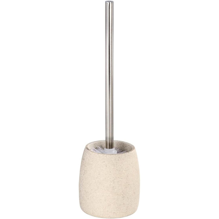Набір для туалету WENKO Goa: тримач щітки з важкого полірезину (імітація каменю) та щітка з змінним насадком, бежевий, 11,8 x 38,5 см