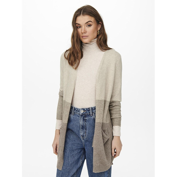 Жіноча в'язана кофта ONLQUEEN M, смугаста / бежево-димний