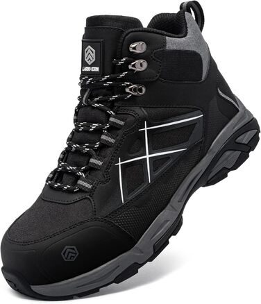 Черевики безпеки LARNMERN для чоловіків та жінок, SRC, антистатичні, з металевим носком, захист від проколів, легкі, комфортні, дихаючі, 49 EU, чорний