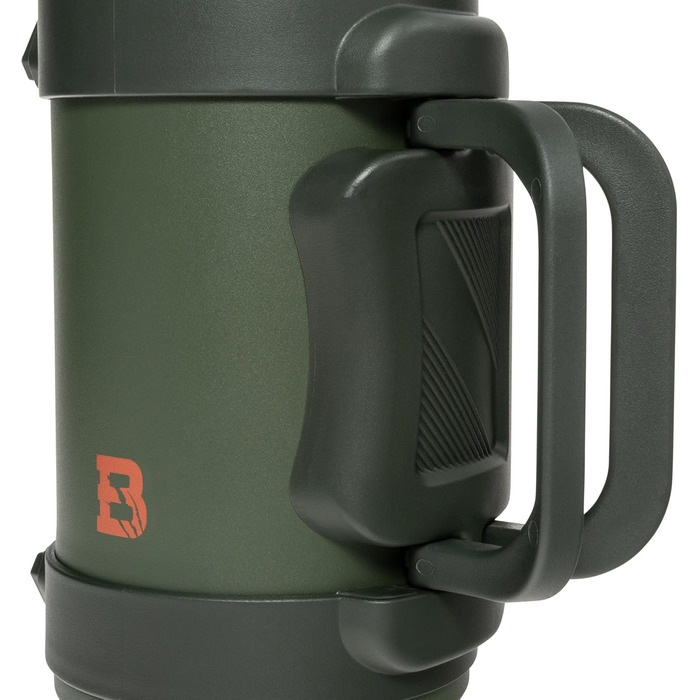 Термос Badger Outdoor Big Boy 1.3L з нержавіючої сталі з ситом для чаю | Вакуумна ізоляція, система One Touch, 24 години збереження тепла, ремінь, оливковий зелений