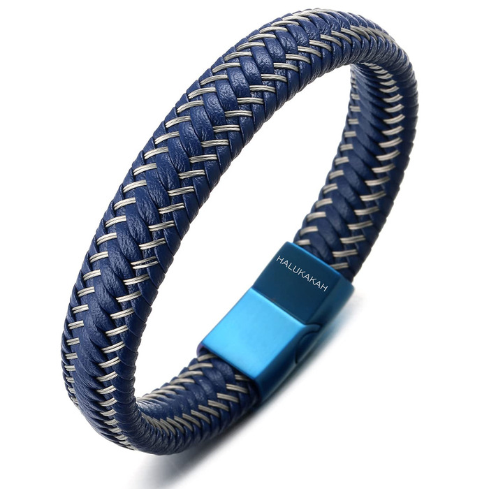 Чоловічий браслет Halukakah Jazz ручної роботи з натуральної шкіри чорного та коричневого кольорів, з магнітною застібкою з нержавіючої сталі (чорний/сріблястий), з металевим дротом, подарункова коробка в подарунок, регульований розмір 21.5-23 см (Segel B