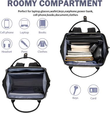 Жіночий рюкзак EMPSIGN з відділенням для ноутбука 17 дюймів. Стильний рюкзак для роботи, навчання та подорожей, чорного кольору.