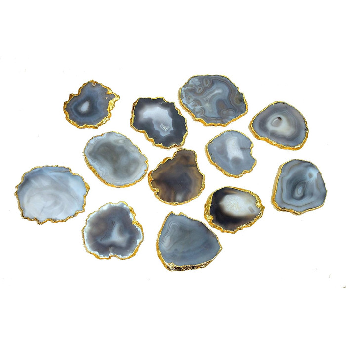 Natural agate coaster set, for bar, beer, coffee, tea, set of 4, perfect table accessory, tableware (natural gray)