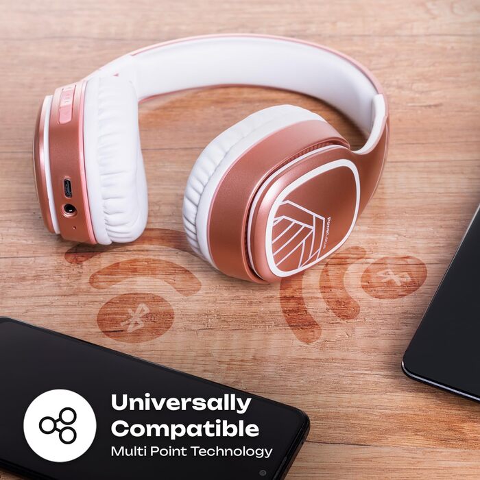PowerLocus P7 Bluetooth навушники Over-Ear, складні, бездротові з басами, Hi-Fi стерео, з функцією гучного зв'язку, USB-C зарядка, тривалий час роботи, для iPhone/PC/TV (Line Rose Gold)