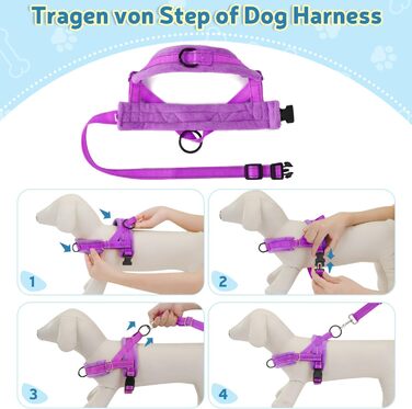 Шлейка для собак SlowTon з поводом, анти-тягнуча, регульована, світловідбиваюча, для цуценят та собак малих та середніх порід, безпечна, запобігає задушливості, зелена (XXS, фіолетова)