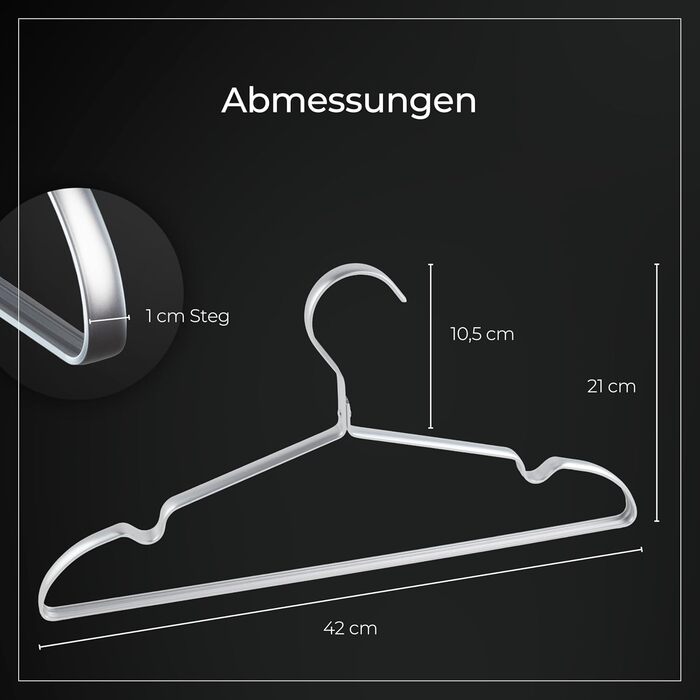 Parusia Clothes Hangers Silver, 42cm wide, 1cm thick, Stainless Steel Clothes Hangers, shape-stable, for space-saving clothes storage & organization of wardrobe, clothes rack (10)