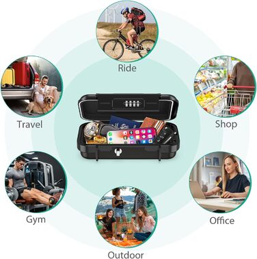 Сейф портативний з кодовим замком ORIA, вологостійкий, для відпочинку та офісу, чорний