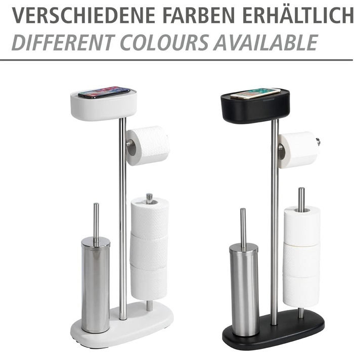 Набір для туалету WENKO Rivazza: тримач туалетного паперу з полицею, тримач для щітки, утримувач для запасних рулонів, нержавіюча сталь, білий
