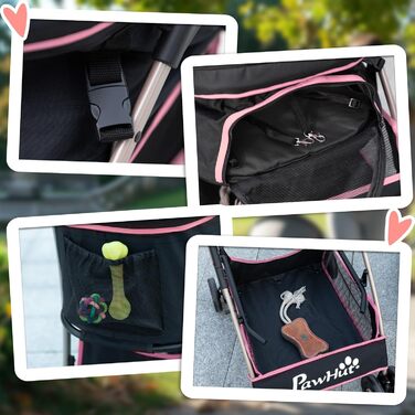 PawHut 3 в 1 розкладний візок для собак, візок для домашніх тварин, візок для дітей, маленький візок для собак з знімним кошиком для зберігання, ремені безпеки та подушка, рожевий