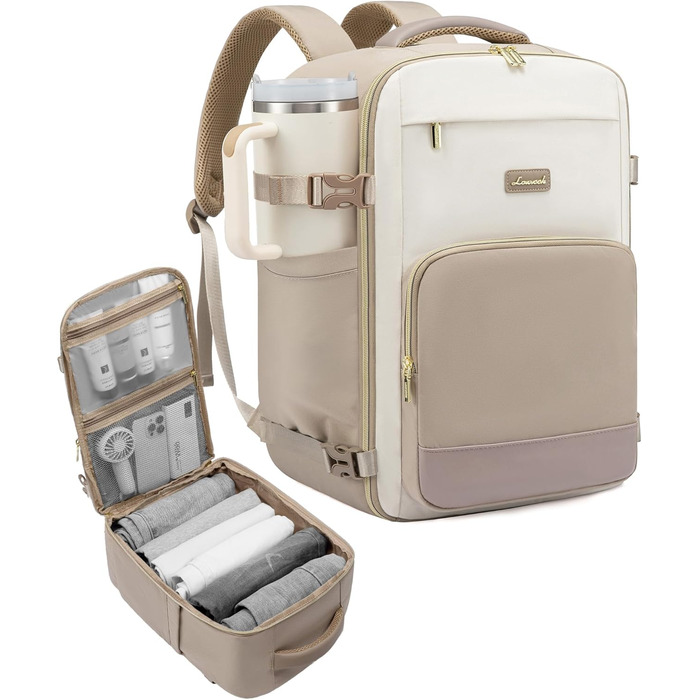 Рюкзак ручної поклажі LOVEVOOK 40x30x20, 24L для жінок, підходить для Ryanair, Eurowings, Wizz Air, Khaki Beige