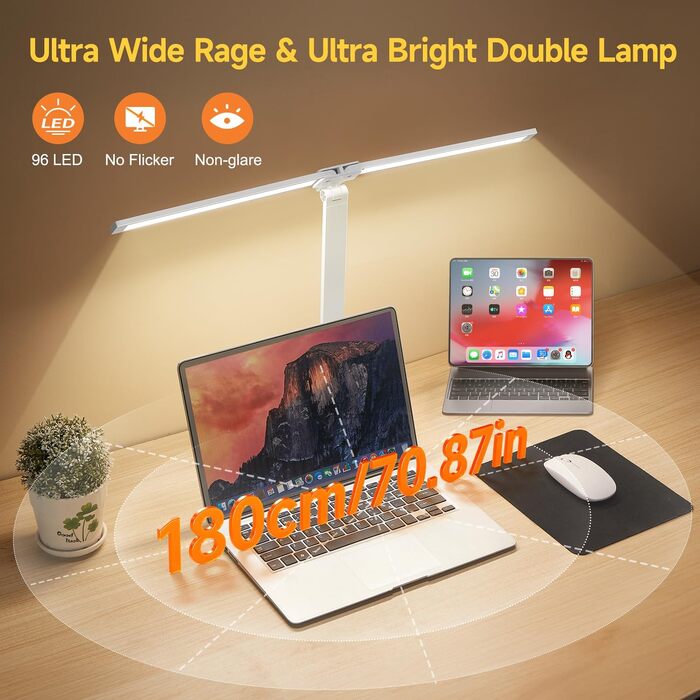 LED лампа для столу One Fire з адаптером, 1000 люмен, 96 LED, диммер, таймер, світлова пам'ять, для дітей, денне світло, для читання