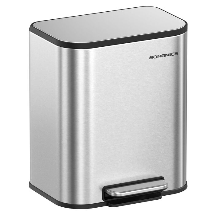 Відро для сміття SONGMICS 20 л з кришкою, з педаллю, сталеве, Soft-close, з внутрішнім відром, біле, LTB542W02