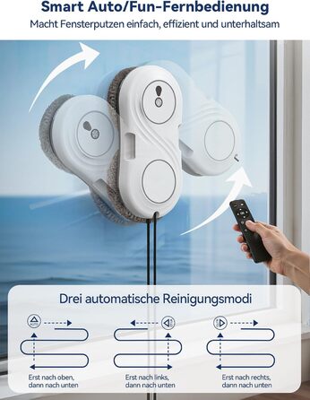 Робот для миття вікон Fensterputzroboter 2026, 6000Pa, з розпилювачем, тихий (<65дБ), безпечний, інтелектуальна навігація, 10 серветок, для вікон та плитки