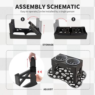 Набір мисок для собак і котів 3-в-1 з регулюванням висоти, антиковзною підстилкою та захистом від розливання (2x1000 мл)