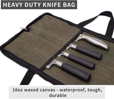 QEES 4-Compartment Knife Storage Case, Knife Pouches for Small Kitchen Knives, Chef's Knife Bag, Kitchen Tool Bag for Kitchen Knife Set (Army Green)