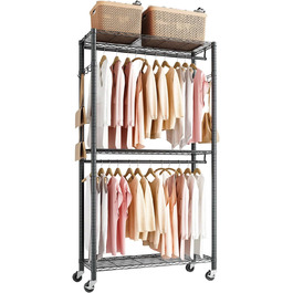 Вешалка для одягу VEVOR з 4 перекладинами, 8 гачками та 385,5 кг вантажопідйомністю, відкрита шафа для одягу, 3 полиці