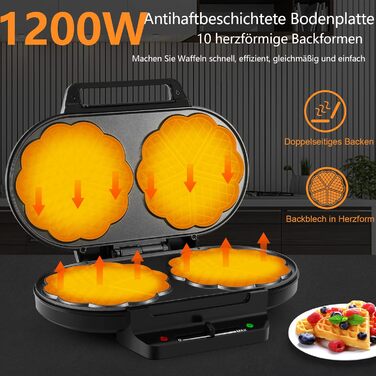 Heart-Shaped Waffle Maker - YASHE SW-2122M - Double Waffle Plates, Non-Stick Coating, Adjustable Temperature, 1200W