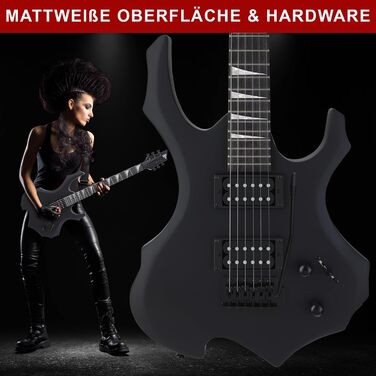 Електрогітара Pyle E – Комплект для гітари з підсилювачем, чохлом, струнами, ременем, тюнером та кабелем, для важкого металу та подорожей, чорна