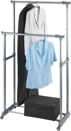 WENKO Clothes Rack, Folding, Clothes Storage with Adjustable Clothes Rod and Wheels, Plastic/Metal, 88 x 100-168 x 11-49 cm, Chrome/Grey (168 x 44 x 163 cm)