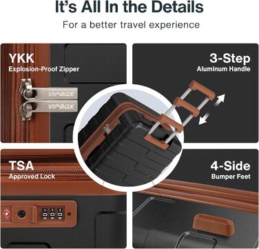 Чемодан VIPbox з жорстким корпусом 75 см (3 роки VIP-сервісу) Розширюваний, легкий, з полікарбонату, велика місткість, з 4 колесами та TSA-замком, преміум-якість, чорний XL