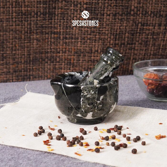 Набір мармурового ступки та пестика, 7,6 см, чорний, ручної роботи, для кухні, спецій, трав, дрібного помелу