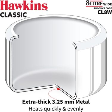 Скороварка Hawkins Classic CL8W, алюміній, 8 л, середня, срібляста