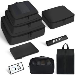 Органайзери для валізи Prezon, набір 8 шт, чорні, легкі, для подорожей