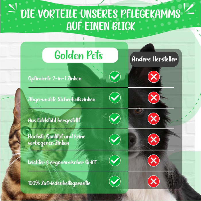 Гребінець для вичісування шерсті TESTURTEIL - для собак та котів середньої та довгої шерсті. Підходить для малих та великих тварин. Легке очищення + E-Book (подвійний гребінець)