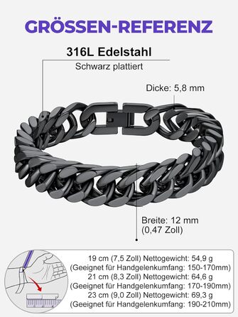 Чоловічий браслет Richsteel з нержавіючої сталі сріблястого/золотого/чорного кольору, ширина 12 мм, довжина 19 см, кубинський ланцюг, подарункова коробка