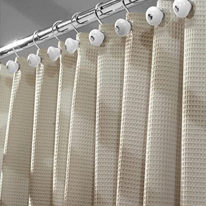 mDesign Luxury Shower Curtain - Cotton Blend Fabric - 180 x 180 cm, Color: Beige - Curtain for Bathroom - Shower, Bathtub - Easy Care, Taupe 180 x 180 cm