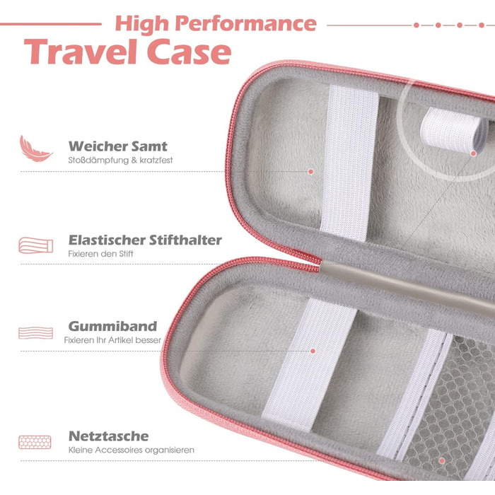 Чохол для Apple Pencil та інших стилусів, преміум-якість, шкіра, з кишенькою для кабелю USB, рожевий