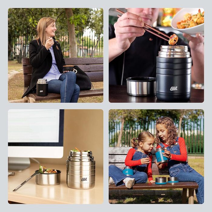 Esbit Classic Food Container - 500 ml Food Warmer in Black - Made of Stainless Steel for Hot and Cold Food