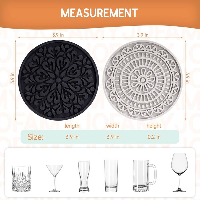 Drink Coasters, Silicone Coasters with Holder, Set of 8, Boho Style Grooved Pattern, Table Protector Coffee Coasters for Desk, Kitchen, Bar, Machine Washable & Heat Resistant