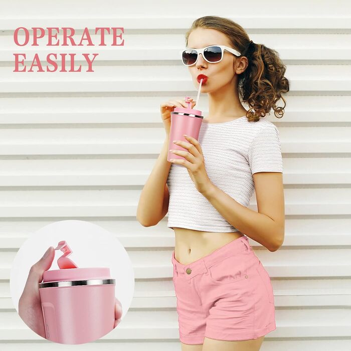 Термокружка Flintronic 510 мл з подвійними стінками, з кришкою, не протікає, для кави та чаю (рожевий)